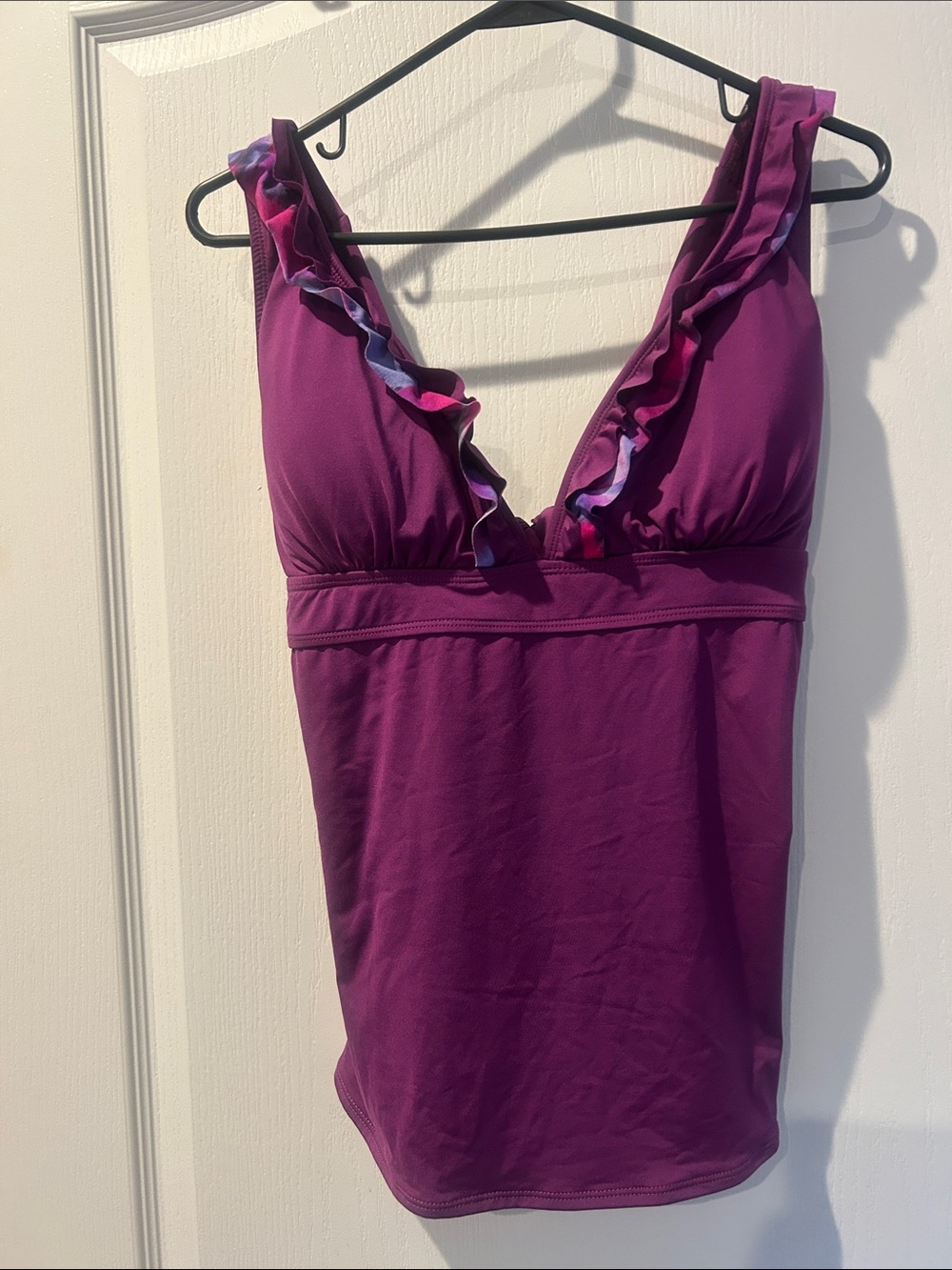 Ruffled V‑Neck Bandeau Tankini Top — Purple xl